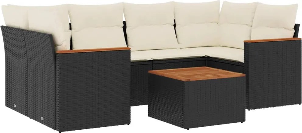 vidaXL Set canapele de grădină cu perne, 7 piese, negru, poliratan