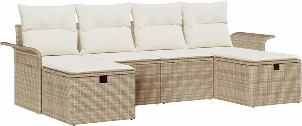 vidaXL Set de canapele pentru grădină cu pernă 6 pcs Bej Rattan poli