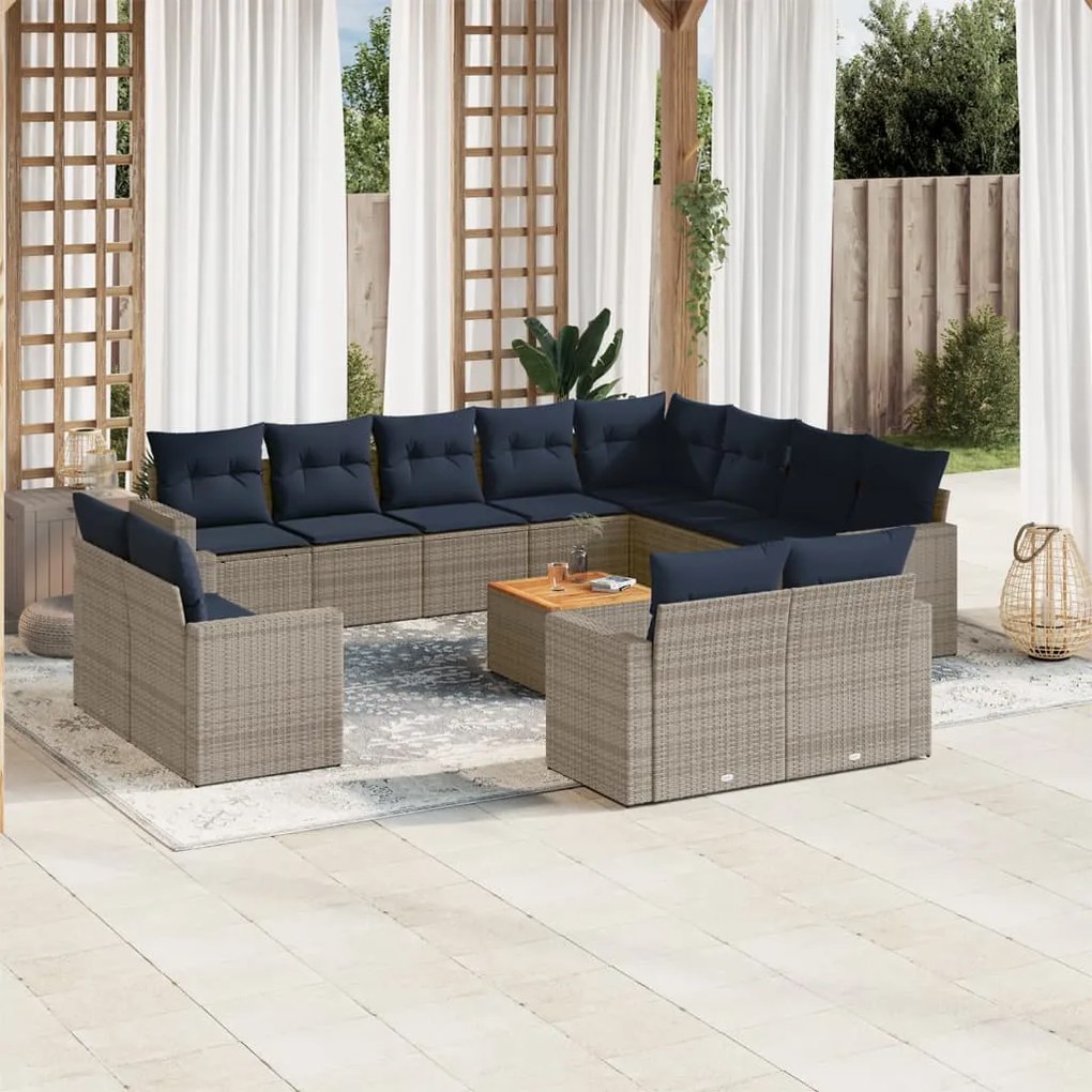 vidaXL Set mobilier de grădină cu perne, 13 piese, gri, poliratan