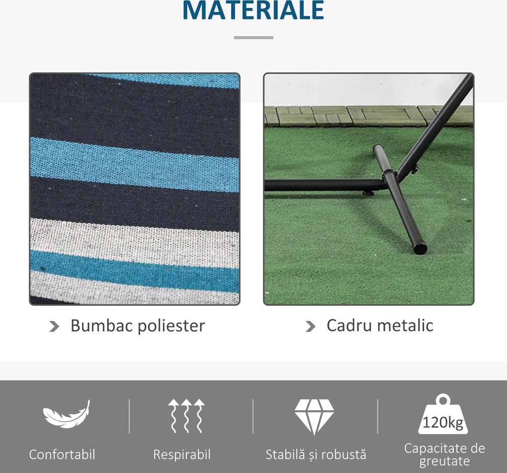 Outsunny Hamac cu Suport 310x117cm pentru Camping cu Înălțime Reglabilă și Geantă de Transport, Capacitate 120 kg, Dungi Albastre și Albe | Aosom Romania