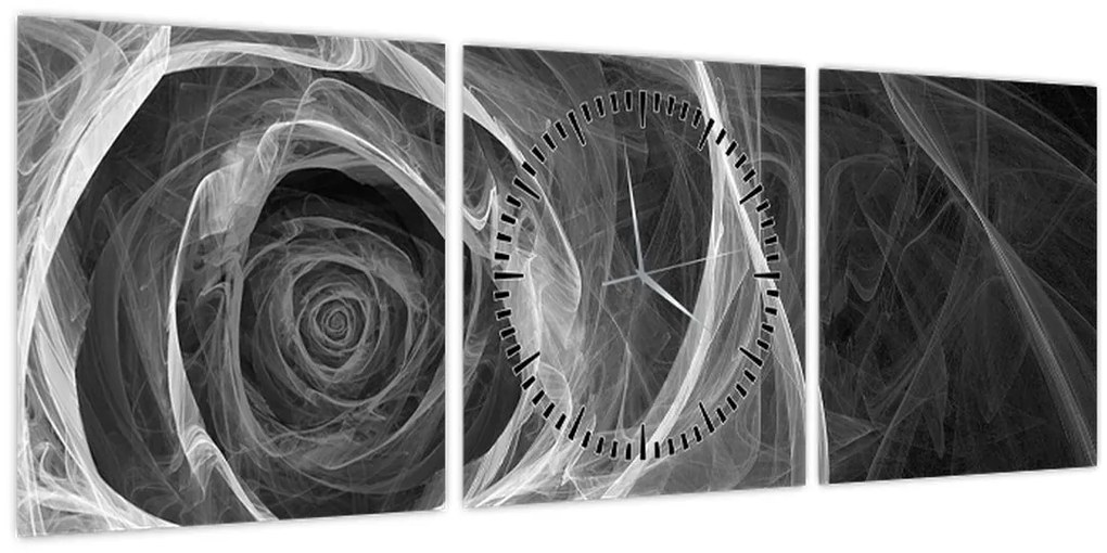 Tablou - Abstract trandafir negru și alb (cu ceas) (90x30 cm)