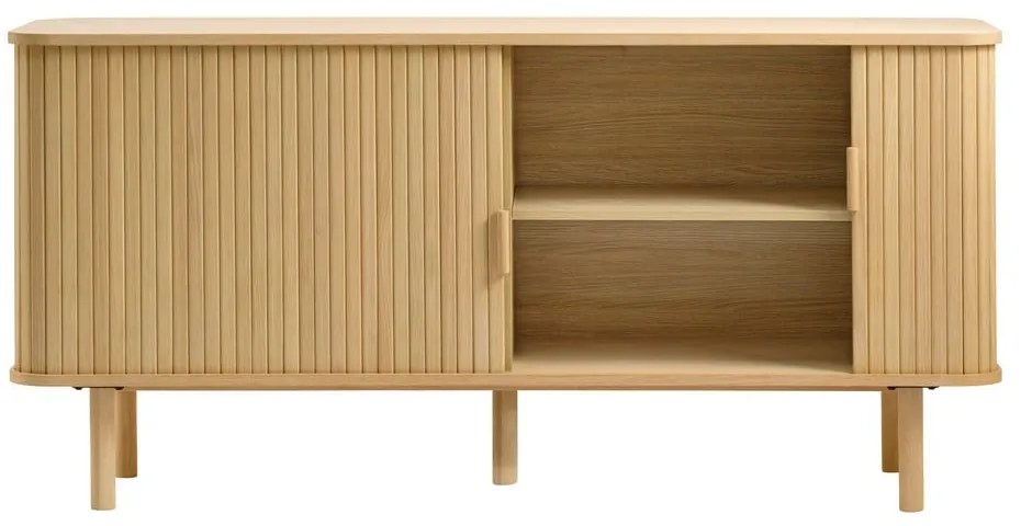 Comodă joasă cu aspect de lemn de stejar cu ușă glisantă 76x160 cm Cavo – Unique Furniture