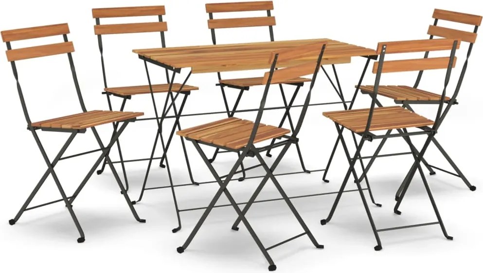 vidaXL Set de bistro pliabil, 7 piese, lemn masiv de acacia și oțel