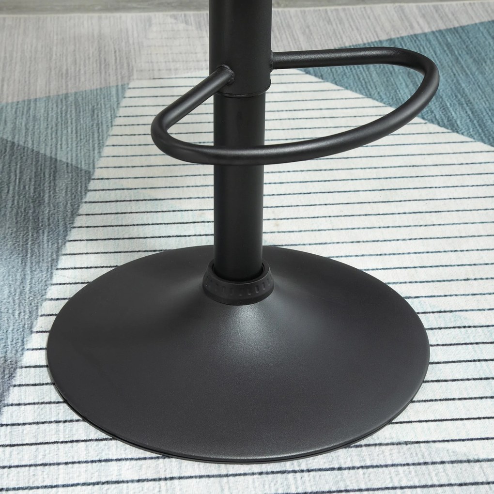 HOMCOM Set de 2 tabureți de bar cu spătar, aspect catifelat, cadru din oțel, scaune de bucătărie reglabile înălțime cu suport pentru picioare, rotative, taburet de bar, negru | Aosom Romania