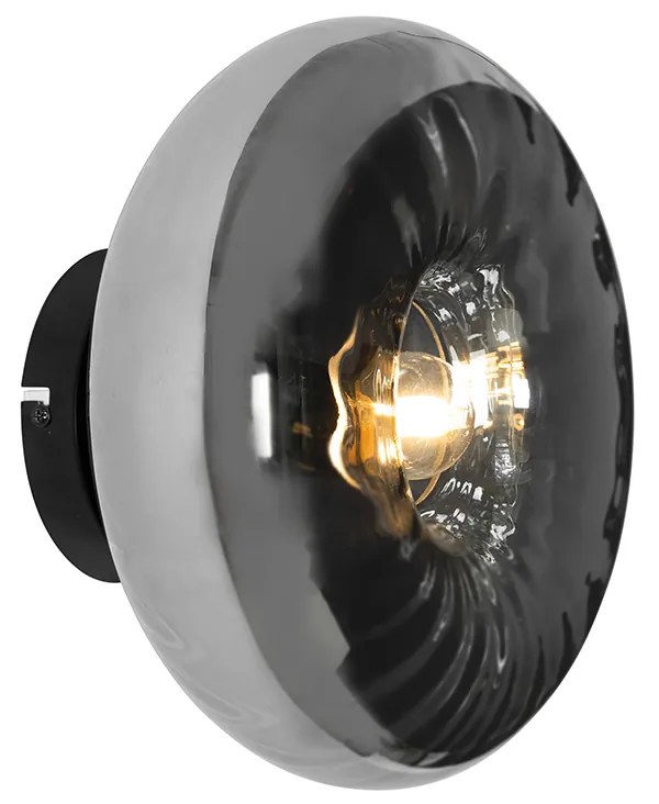 Aplică de perete Art Deco neagră cu sticlă fumurie - Ayesha