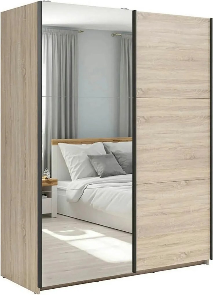 Dulap TETRIX, stejar sonoma, PAL, cu 2 usi si oglinda, 154x60x196 cm