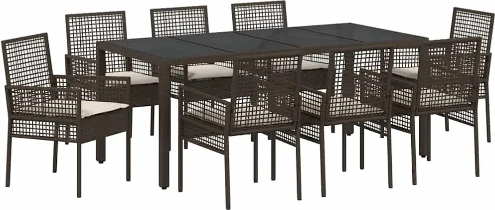 vidaXL Set de masă pentru grădină 9 pcs Maro poliratan