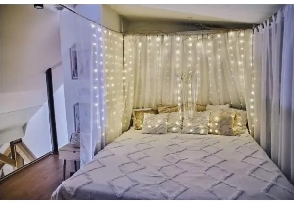 Ghirlandă LED pentru exterior, 300 LED, 8 funcții, 5,9 m, IP44, alb cald