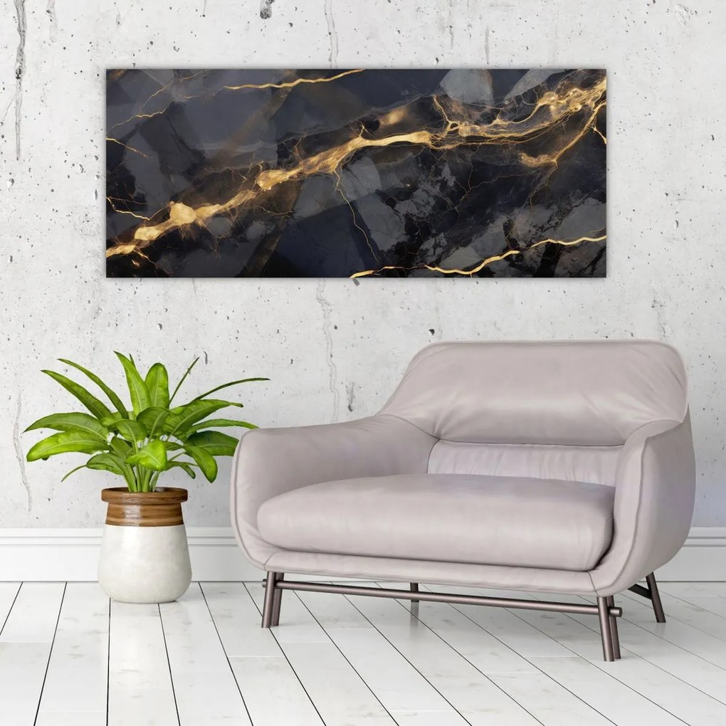 Tablou - Negru - decor auriu (120x50 cm)
