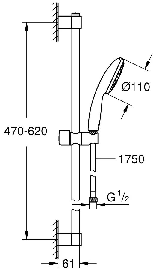 Grohe Tempesta 110 Set dus cu bara 60 cm, 1 jet