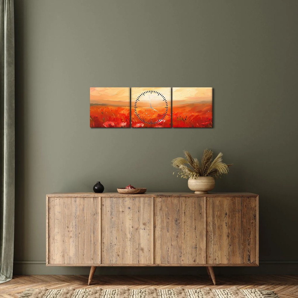 Tablou - Câmp de maci (cu ceas) (90x30 cm)