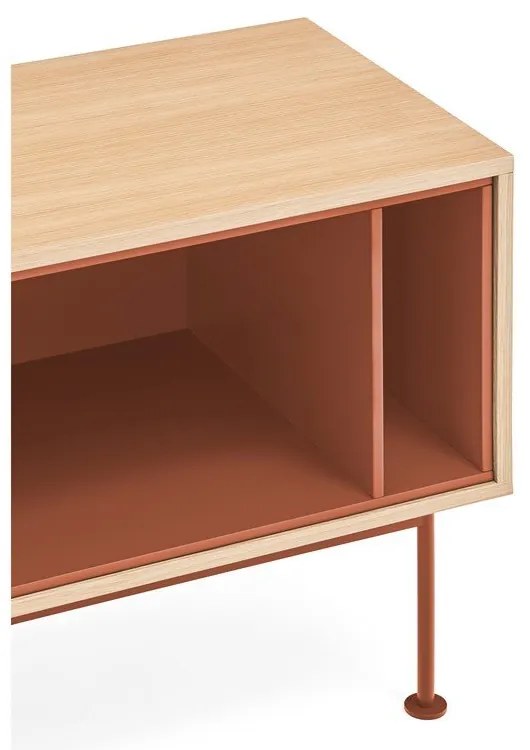 Comodă TV cu aspect de lemn de stejar Teulat Yoko, roșu cărămiziu