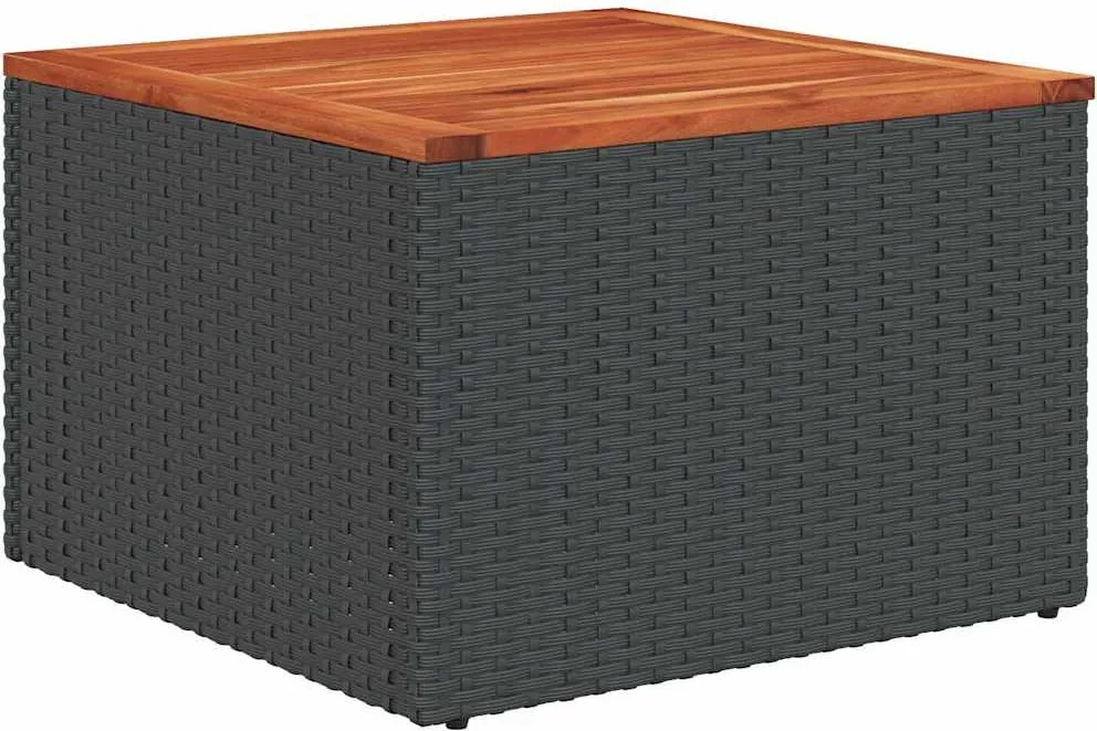vidaXL Masă de grădină neagră 55x55x37 cm, poliratan și lemn de salcâm