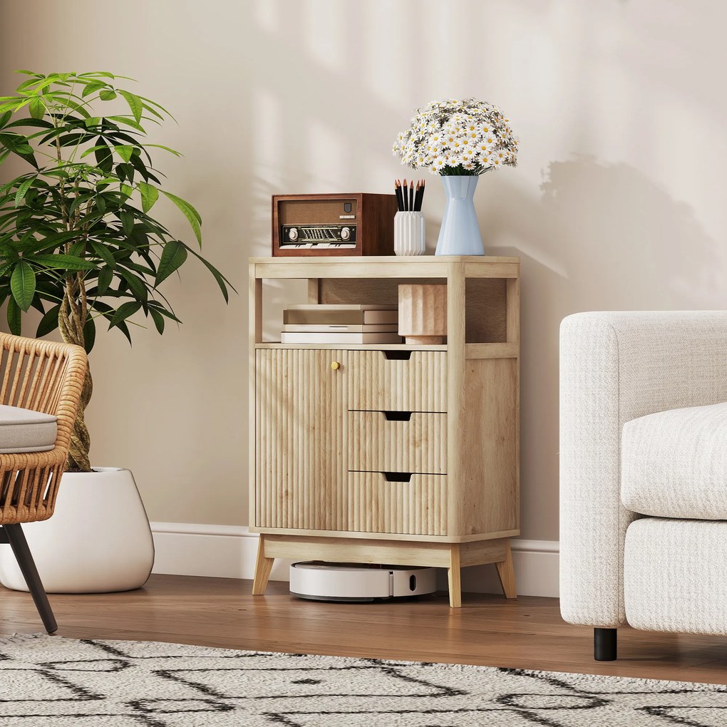 HOMCOM Bufet salon mobilier de depozitare cu dulap cu uși, raft reglabil și raft deschis, 60x30x81cm, lemn natural | Aosom Romania