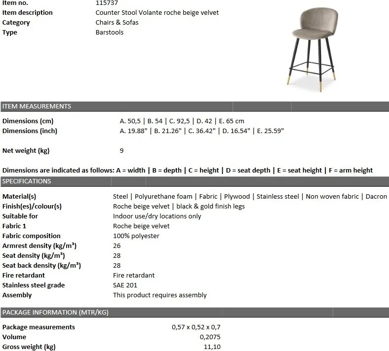 Scaun de bar design elegant LUX Counter Stool Volante, bej 115737 HZ