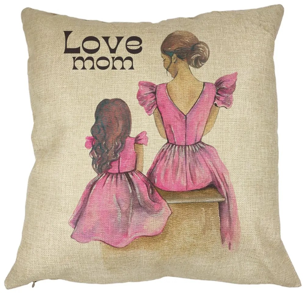 Perna Decorativa, Love Mom, 40x40 cm, Husa Detasabila, Burduf