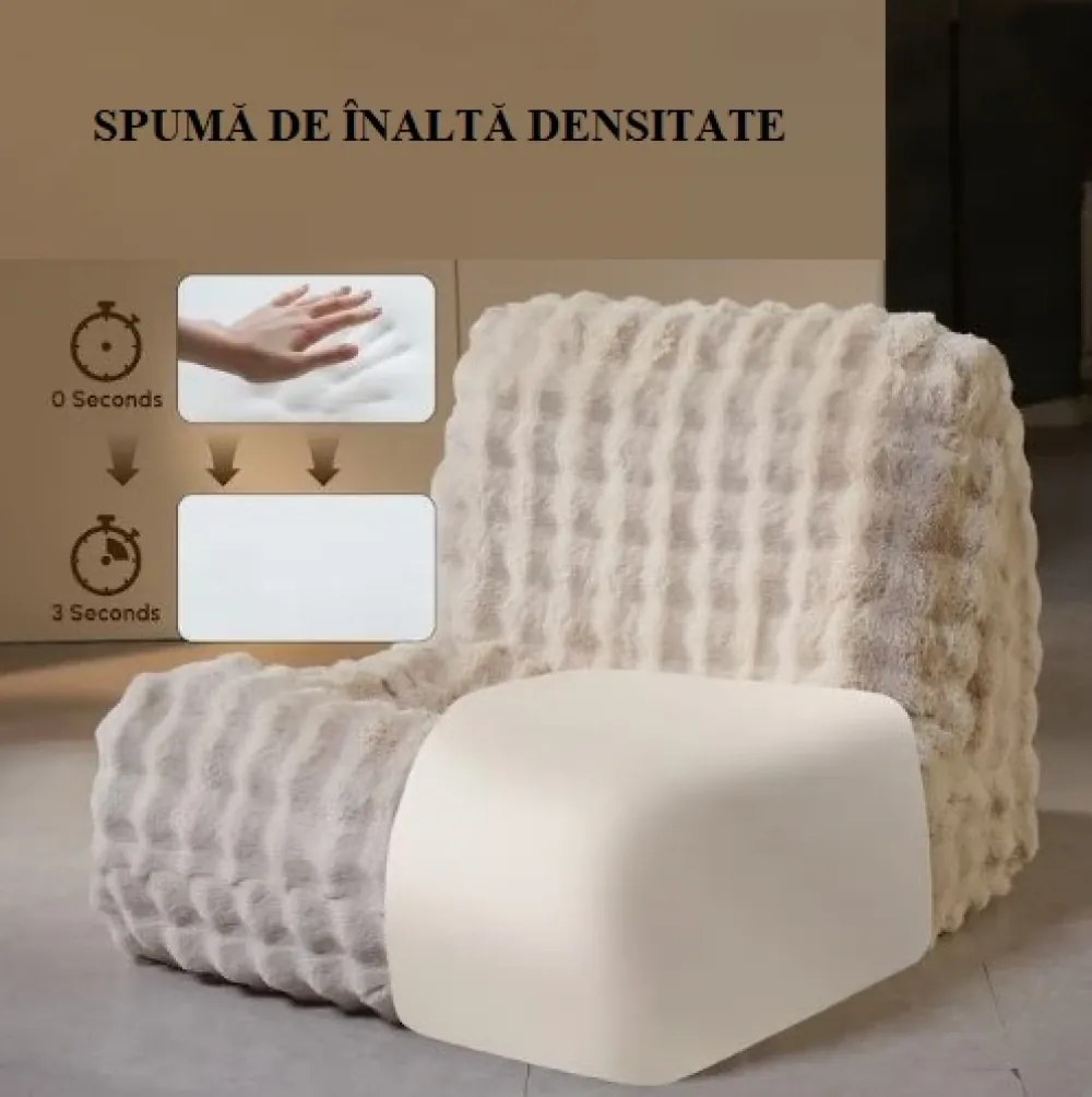 Canapea tip fotoliu, din spumă de înaltă densitate, fără asamblare, țesătură din velur, Bej