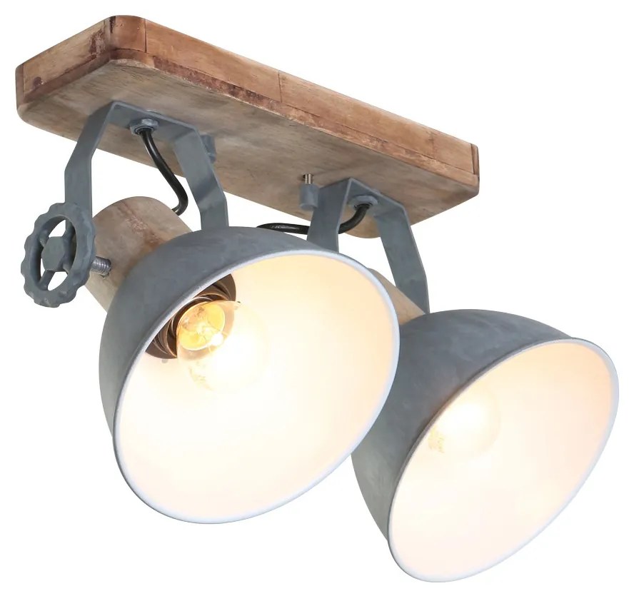 Industriële plafondspot hout met grijs 2-lichts draai- en kantelbaar - Gearwood