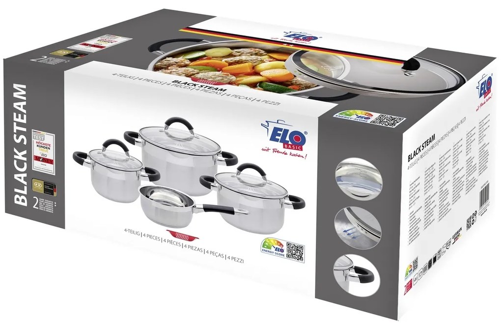 Elo 50904 Set de 4 oale de bază din oțelinoxidabil Black Steam