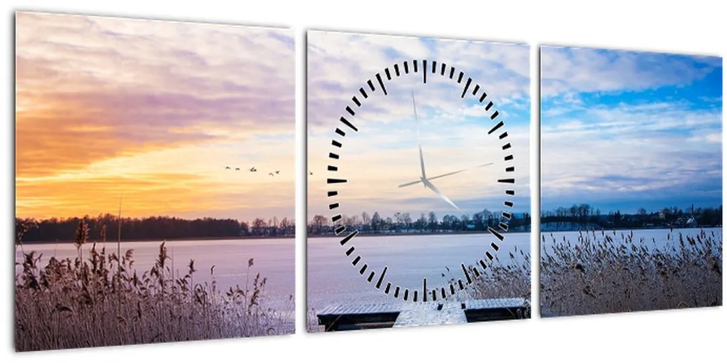 Tablou - Lac înghețat, Ełk, Mazury, Polonia (cu ceas) (90x30 cm)