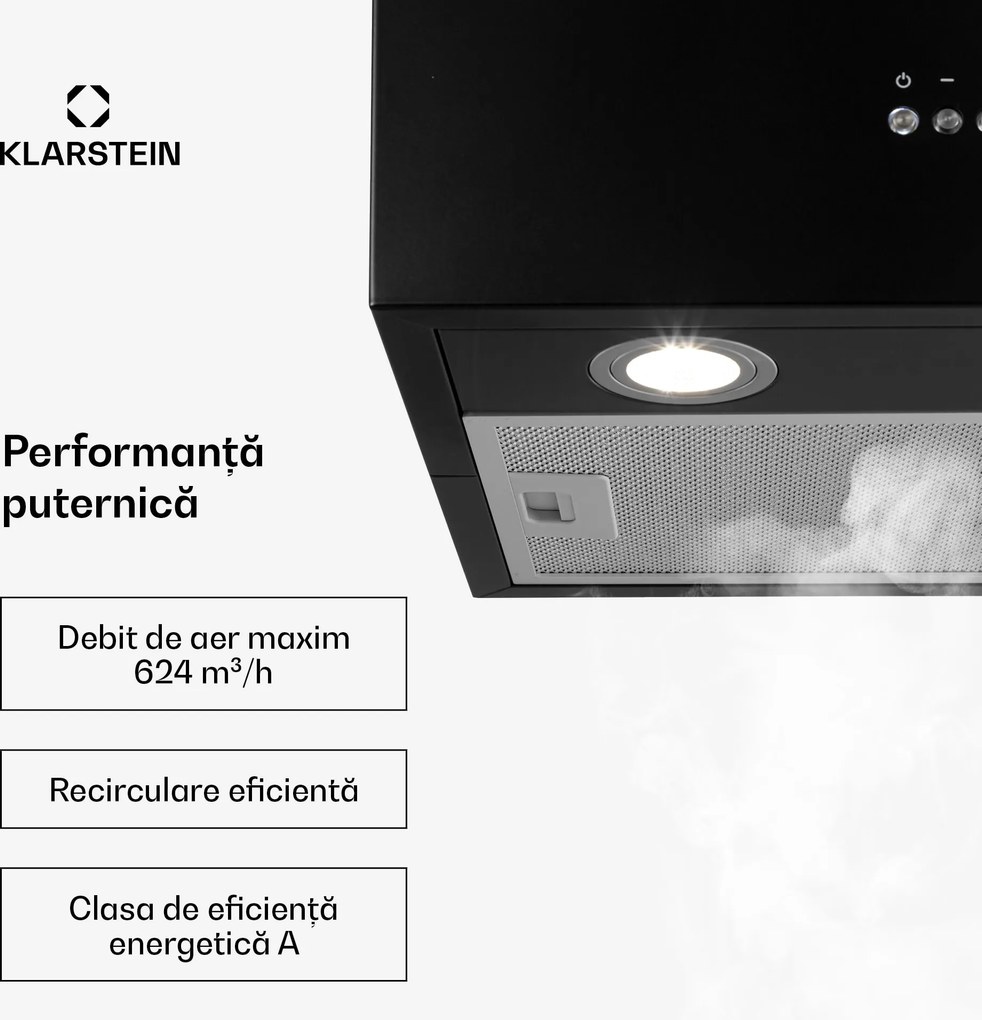 Klarstein Structura, hotă, extracție / recirculare, max. 624 m³ / h, EEC A, LED, neagră