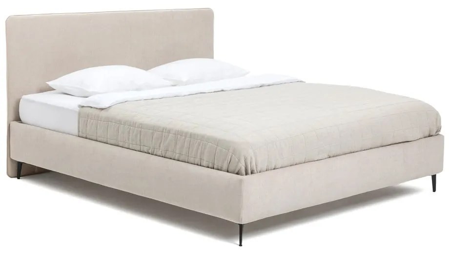 Pat dublu tapițat bej cu saltea și somieră 160x200 cm Noira Slim - Bonami Selection
