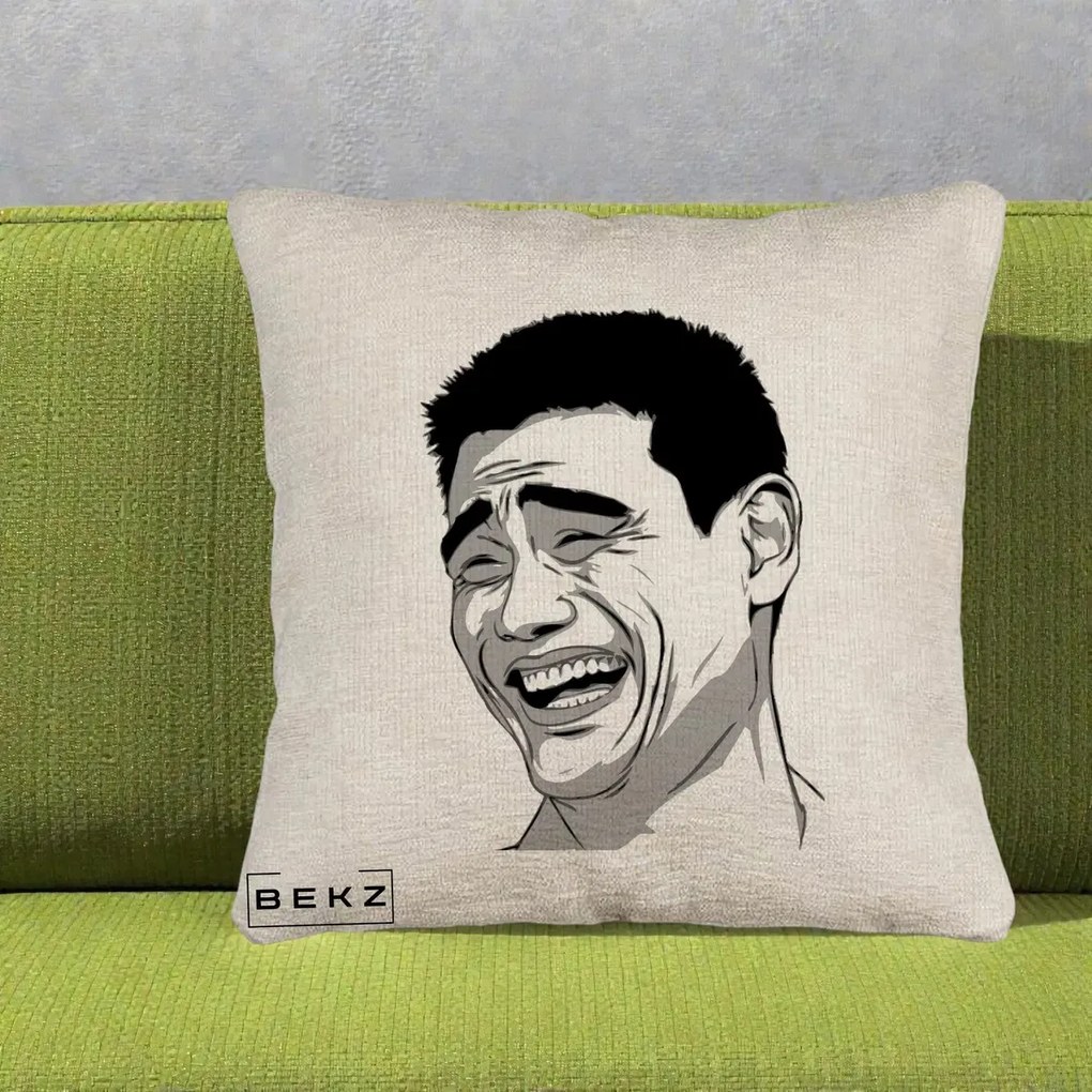 Perna Decorativa Yao Ming Meme, 40x40 cm, Bej Canapea, Husa Detasabila, Perna Inclusa, BEKZ®