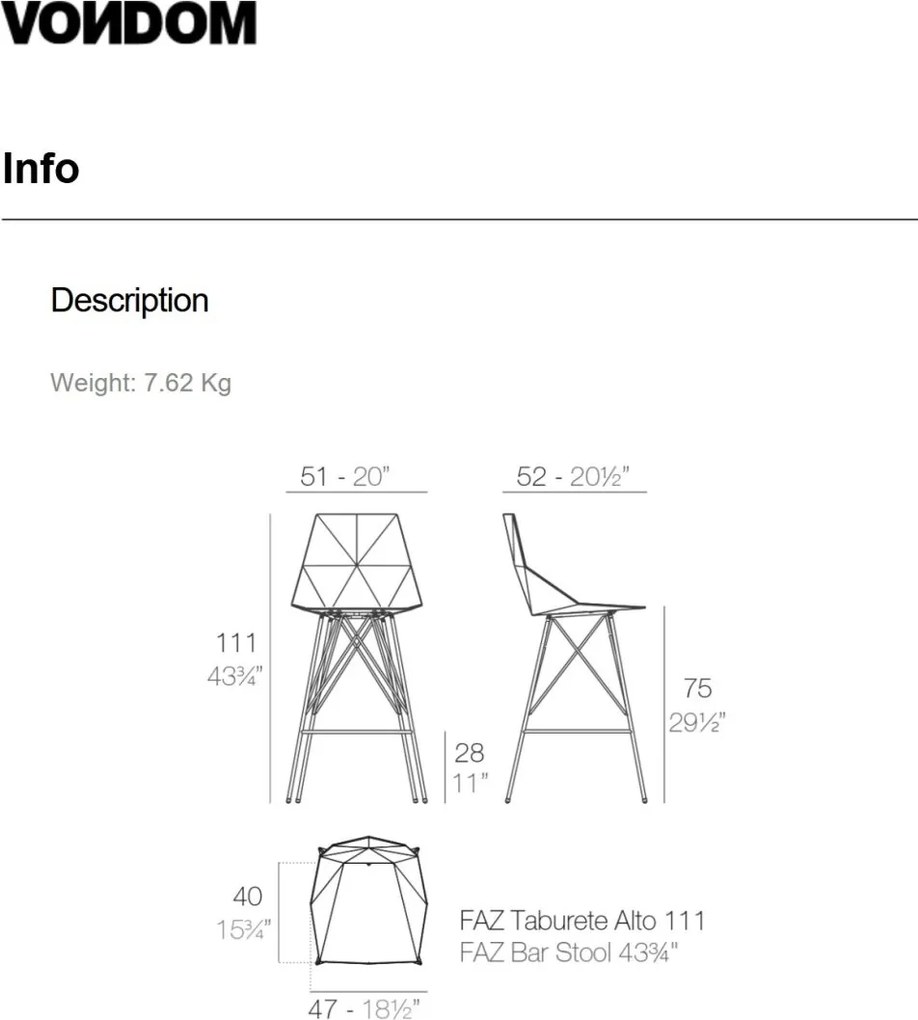 Set de 4 scaune de bar de exterior / interior design modern premium FAZ CHAIR 54162