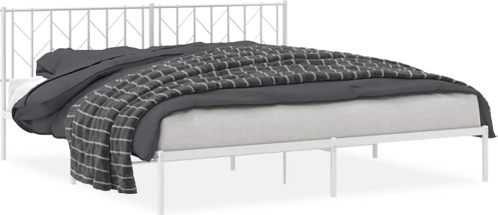 vidaXL Cadru de pat metalic cu tăblie, alb, 193x203 cm