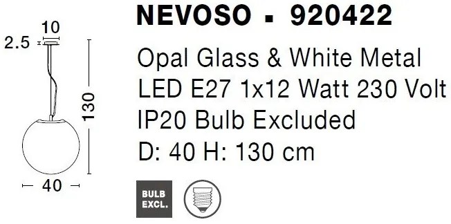 Pendul design modern Nevoso alb 40cm