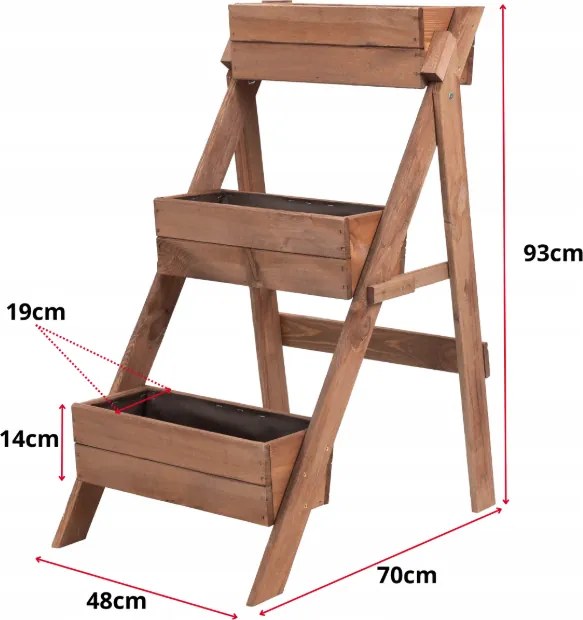 Suport de flori din lemn Vas de flori cu 3 niveluri din lemn natural