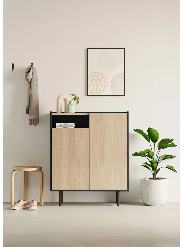 Pantofar negru-natural cu aspect de lemn de stejar Sienna – TemaHome