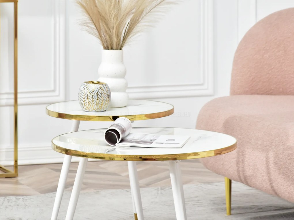 Set de 2 măsuțe de cafea Zoya Zest S (marmură albă + auriu). 1111891