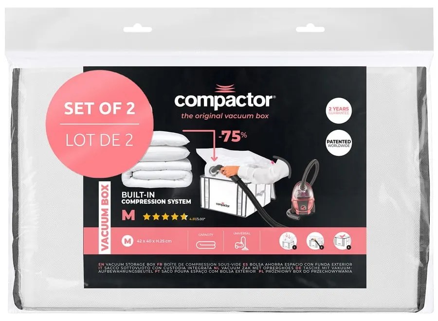 Cutii de depozitare pentru haine 2 buc. din material textil cu vacuum/cu pereți întăriți 42x25x25 cm Life – Compactor