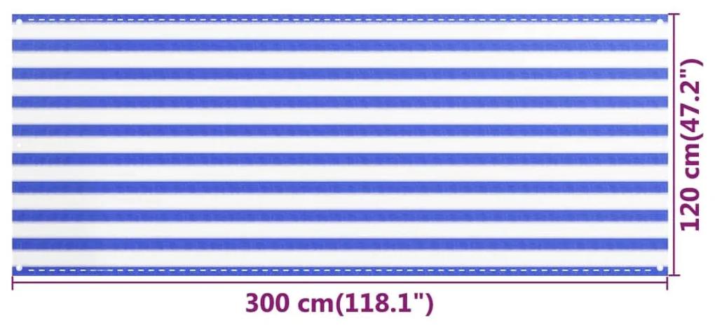 Paravan pentru balcon, albastru si alb, 120x300 cm, HDPE Albastru si alb, 120 x 300 cm