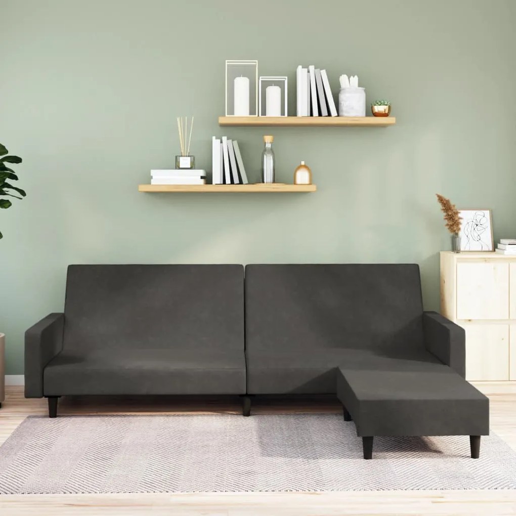 3080502 vidaXL Canapea extensibilă cu taburet, 2 locuri, gri închis, catifea