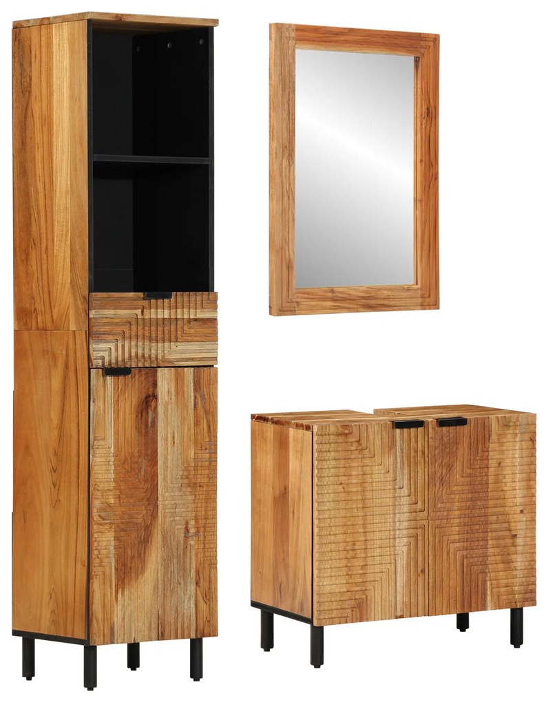 vidaXL Set de Mobilă pentru Baie 3 Piese Brown Lemn Solid de Acacia