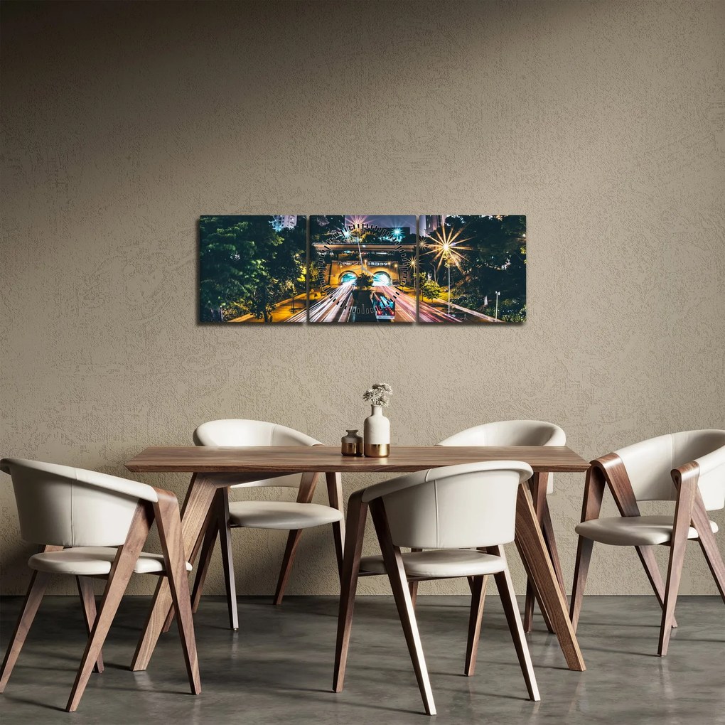 Tablou - Oraș de noapte (cu ceas) (90x30 cm)