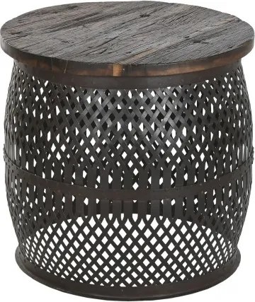 Măsuță laterală din metal perforat cu blat din lemn masiv de mango, 58×58×55 cm, „Malla"