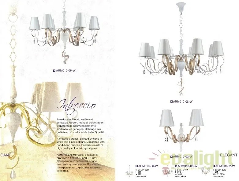 Candelabru elegant cu 12 brate, design modern Intreccio alb MYARM010-12-W