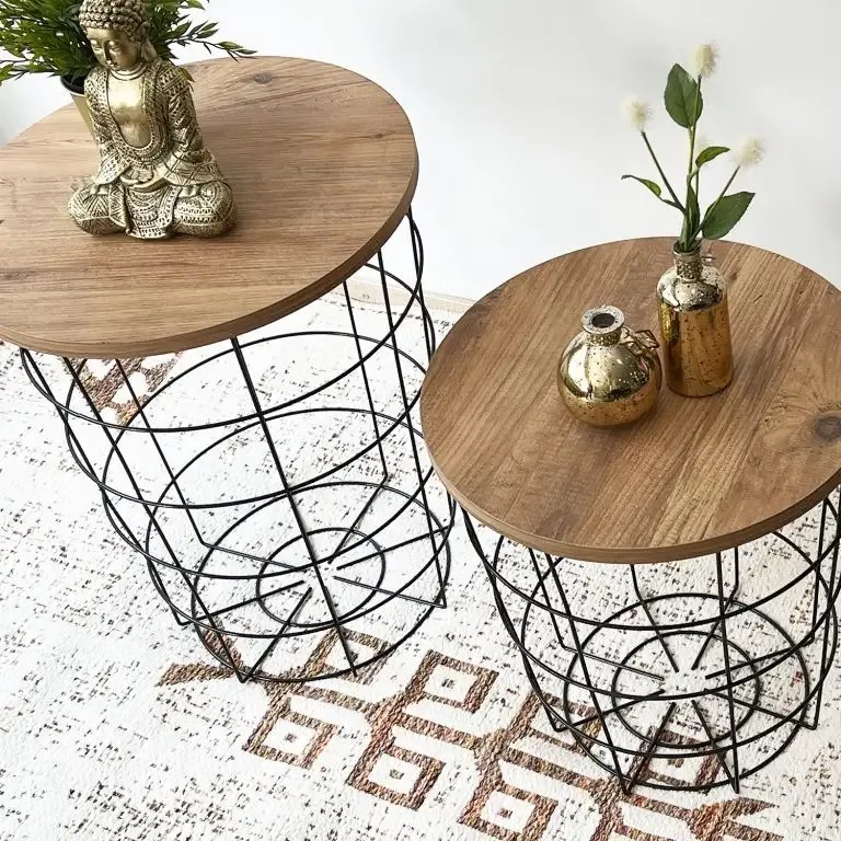 Set 2 masute de cafea tip cos Ioana Homs 54 x 45 cm, negru-nuc