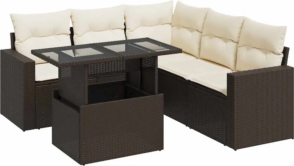 vidaXL Set canapele de grădină cu perne, 6 piese, maro, poliratan