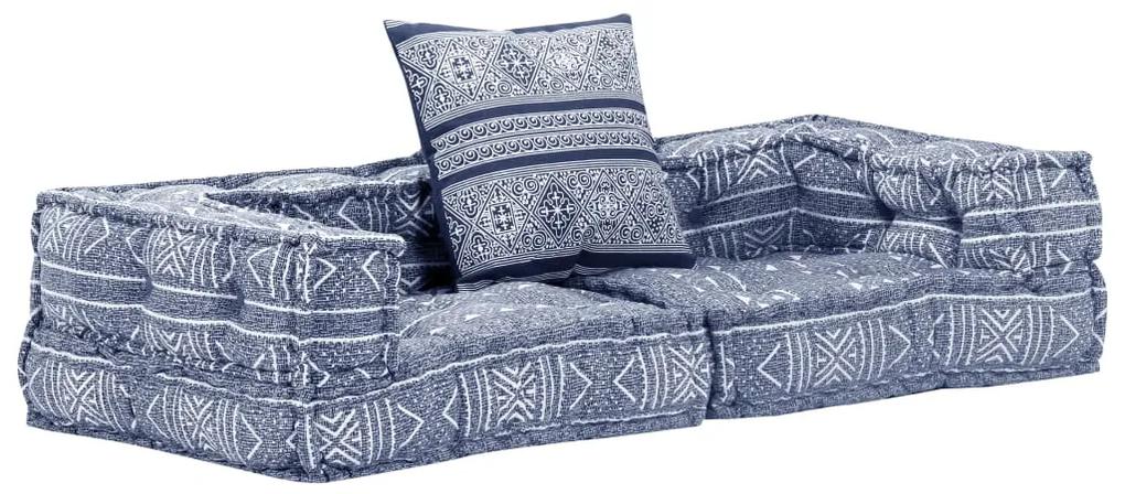 Canapea puf modulara cu 2 locuri, indigo, material textil 1, Indigo, Canapea joasa cu 2 locuri cu spatar si cotiera