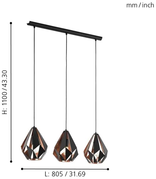 Eglo 49991 - Lampa suspendata CARLTON 1 3xE27/60W/230V
