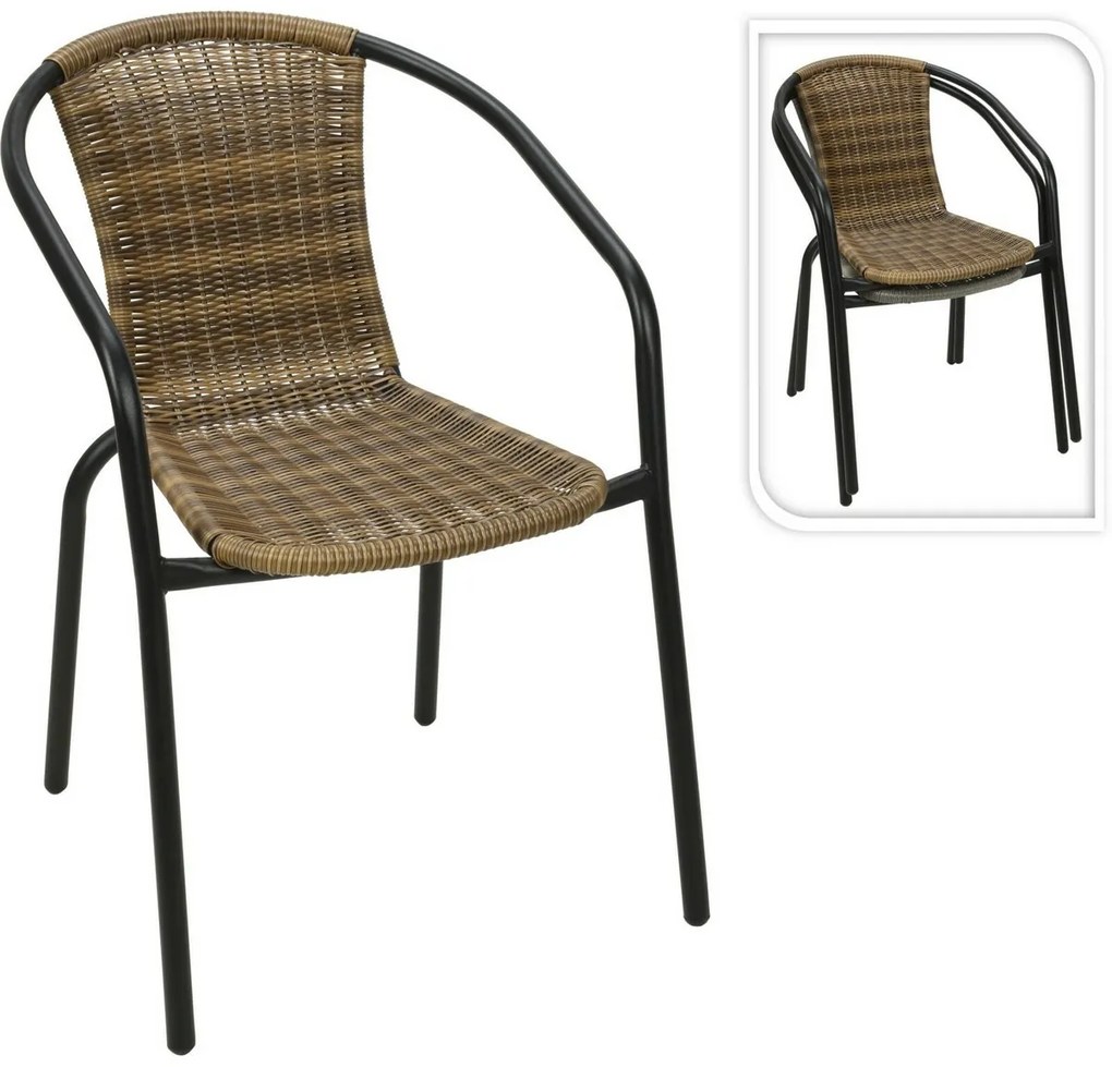 Fotoliu metalic Porto, 52 x 58 x în.77 cm,polyrattan, stivuibil