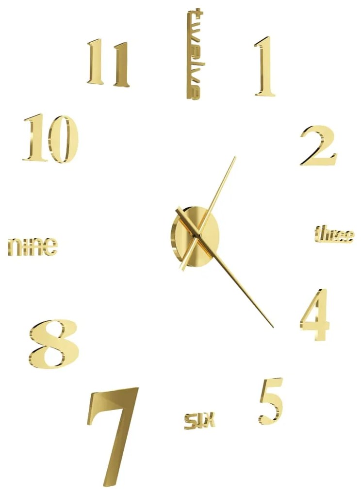 Ceas de perete 3D, auriu, 100 cm, XXL, design modern Auriu