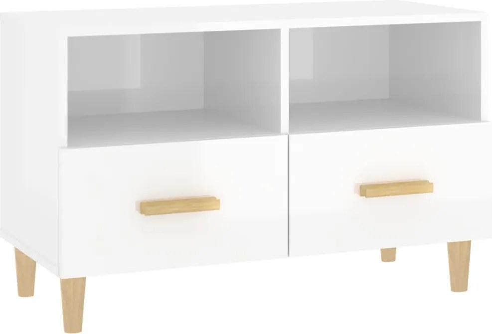 vidaXL Comodă TV, alb extralucios, 80x36x50 cm, lemn prelucrat
