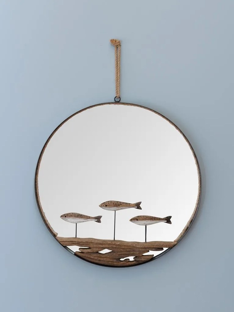 Oglinda din metal, cu insertii din lemn de paulownia, Fish