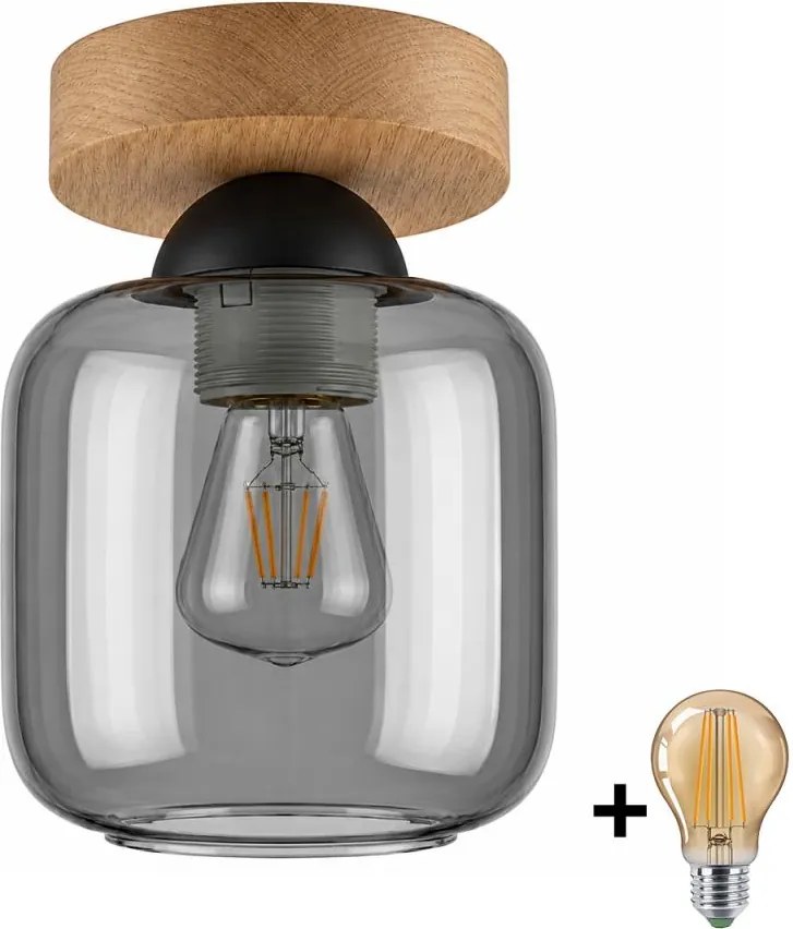 BRILAGI - plafonieră LED R GLASS 1xE27/60W/230V ø 14 cm stejar/gri fumuriu