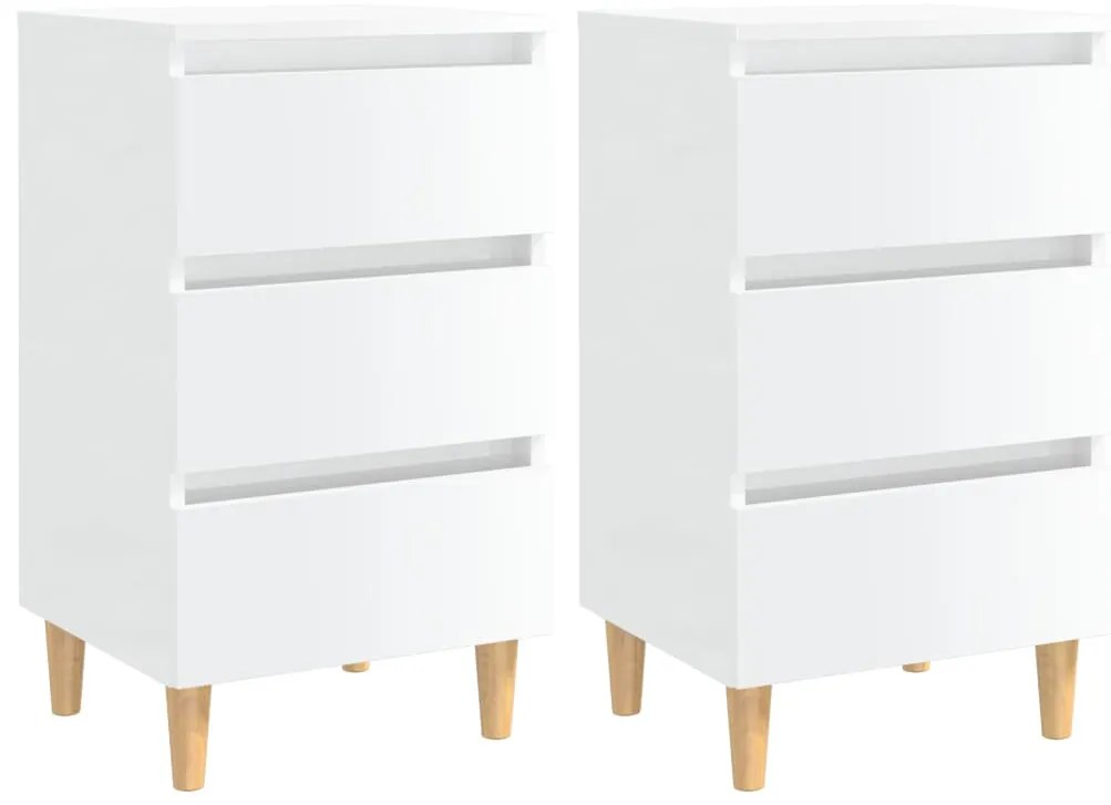 vidaXL Noptiere &amp; picioare lemn, 2 buc., alb extralucios, 40x35x69 cm